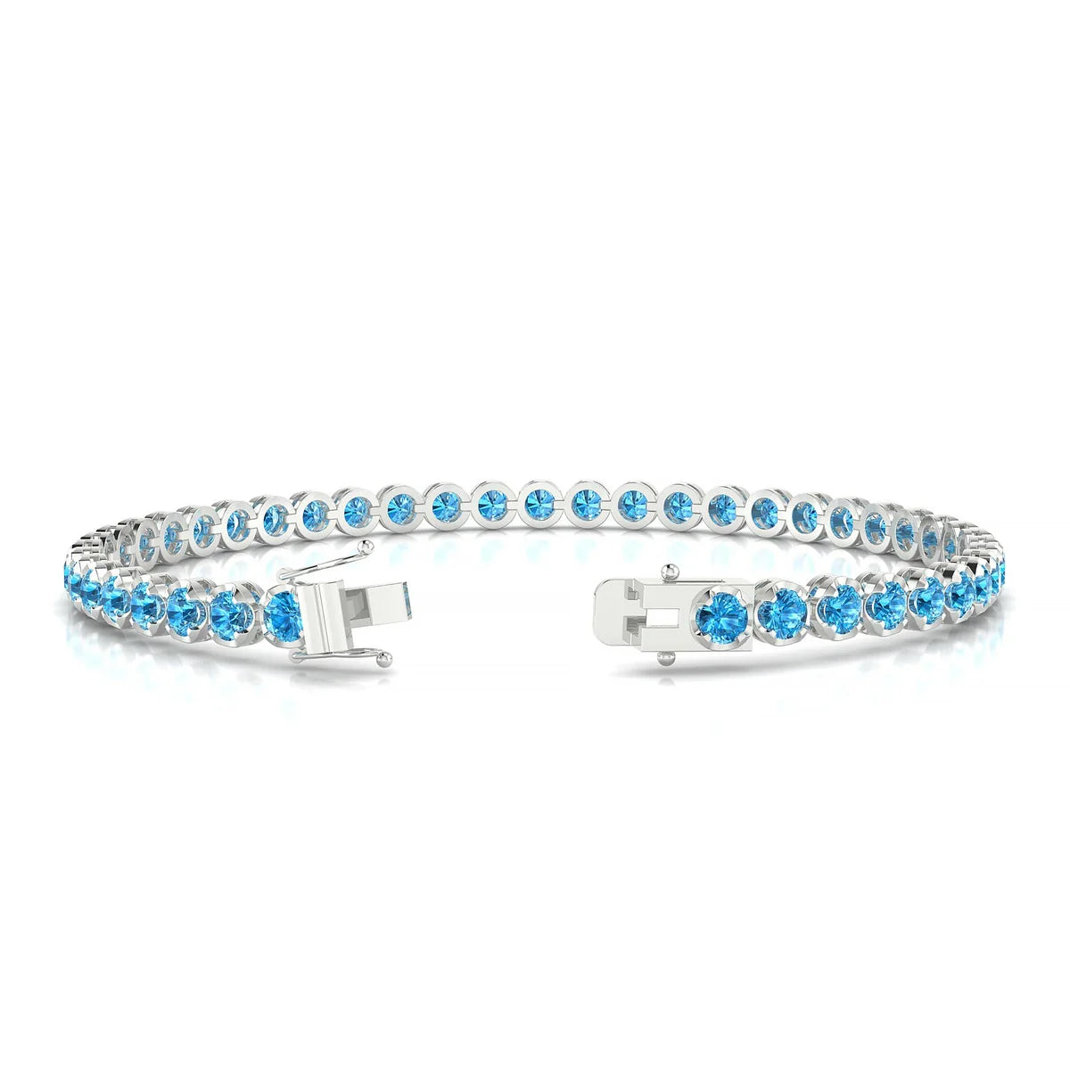Tiger | 18k White Gold 3 mm Round Natural Topaz Tennis Bracelet