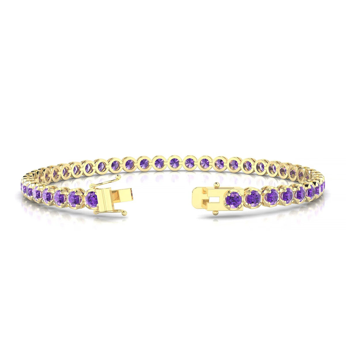 Tiger | 18k Yellow Gold 3 mm Round Natural Amethyst Tennis Bracelet