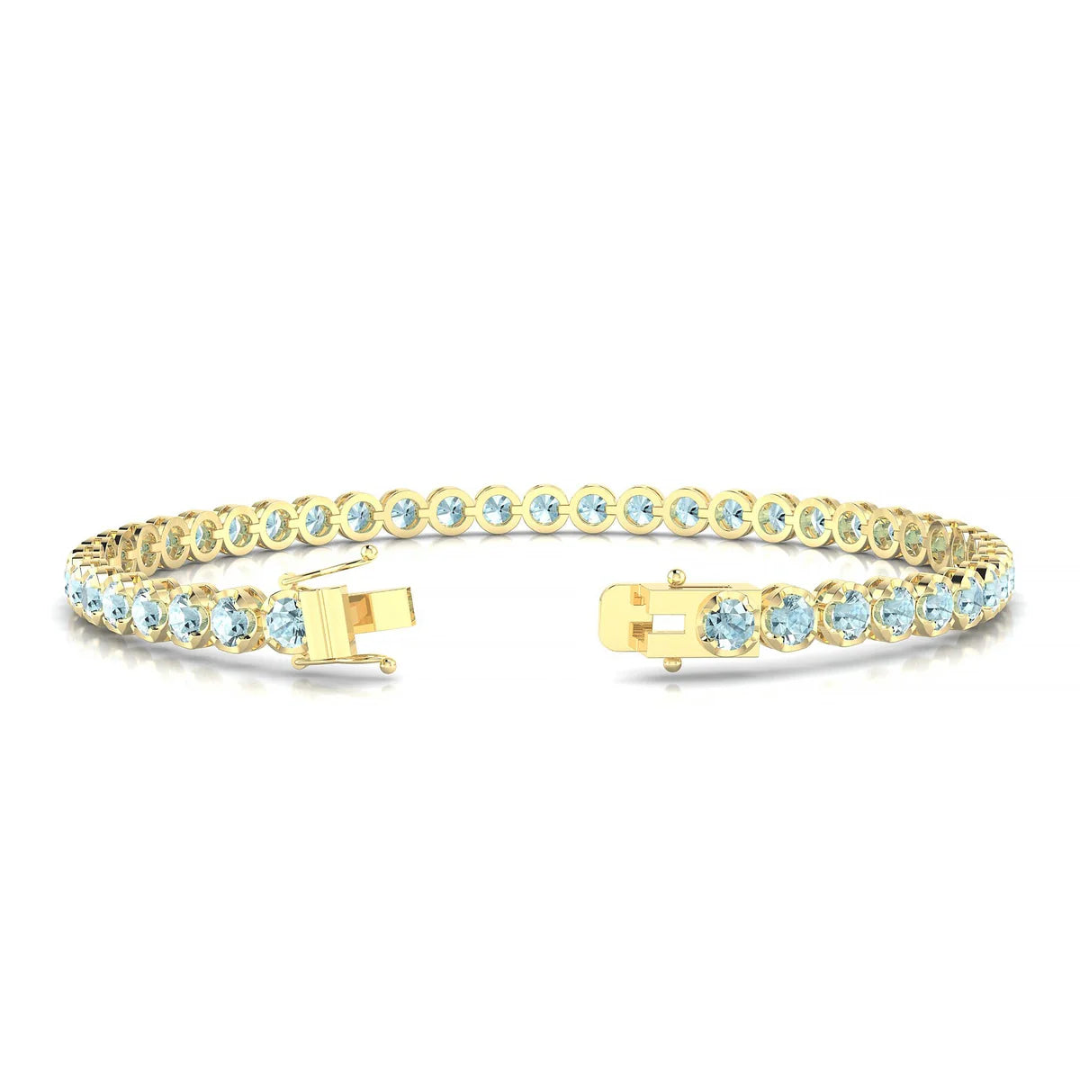 Tiger | 18k Yellow Gold 3 mm Round Natural Aquamarine Tennis Bracelet