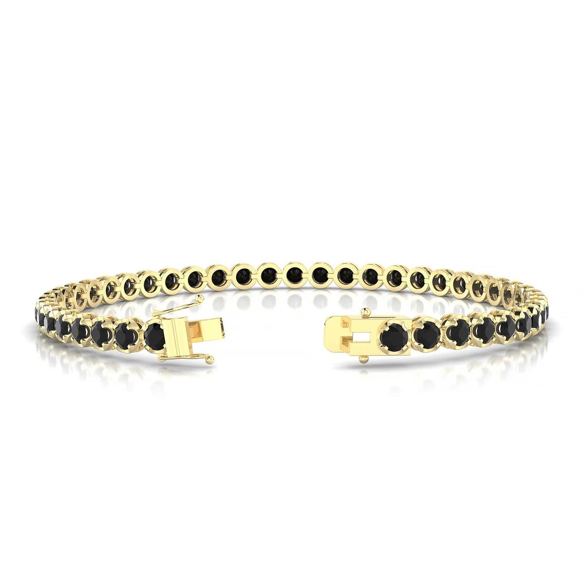 Tiger | 18k Yellow Gold 3 mm Round Natural Black Diamond Tennis Bracelet