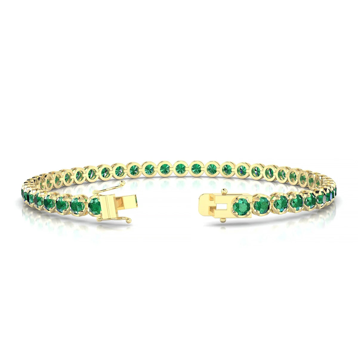 Tiger | 18k Yellow Gold 3 mm Round Natural Emerald Tennis Bracelet