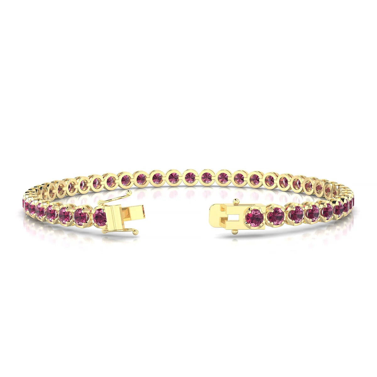 Tiger | 18k Yellow Gold 3 mm Round Natural Rhodolite Tennis Bracelet