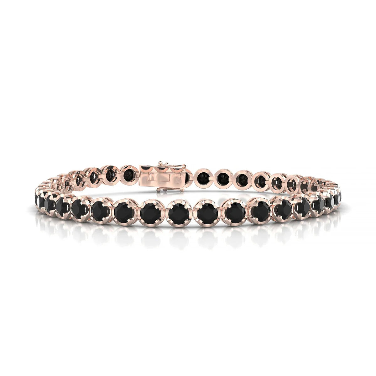 Tiger | 18k Rose Gold 3.4 mm Round Natural Black Diamond Tennis Bracelet