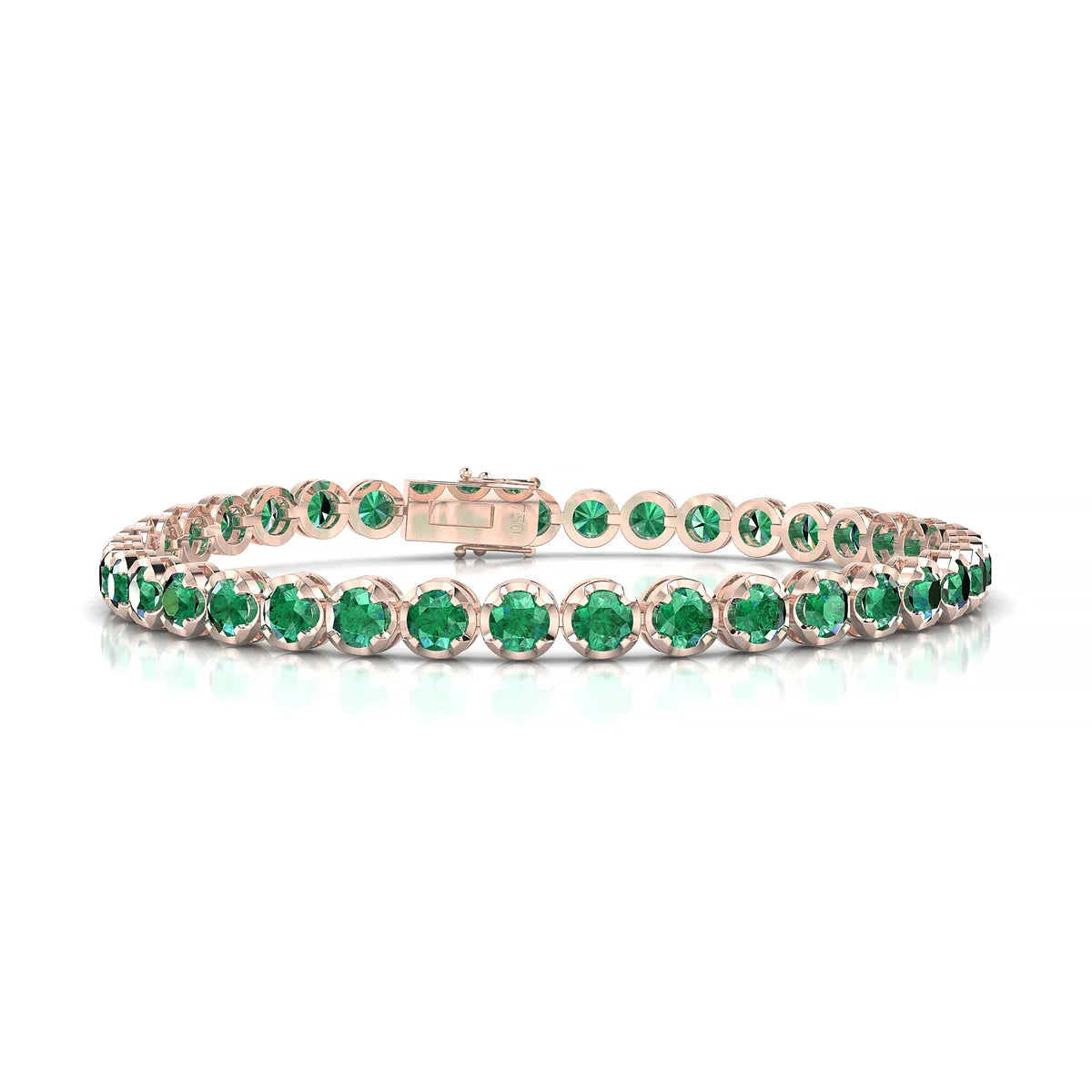 Tiger | 18k Rose Gold 3.4 mm Round Natural Emerald Tennis Bracelet