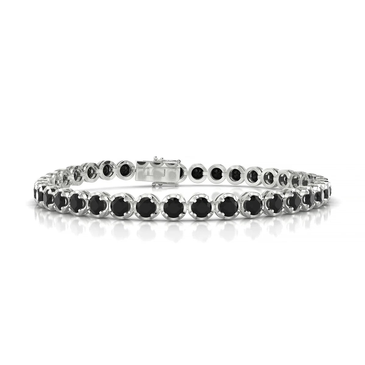 Tiger | 18k White Gold 3.4 mm Round Natural Black Diamond Tennis Bracelet