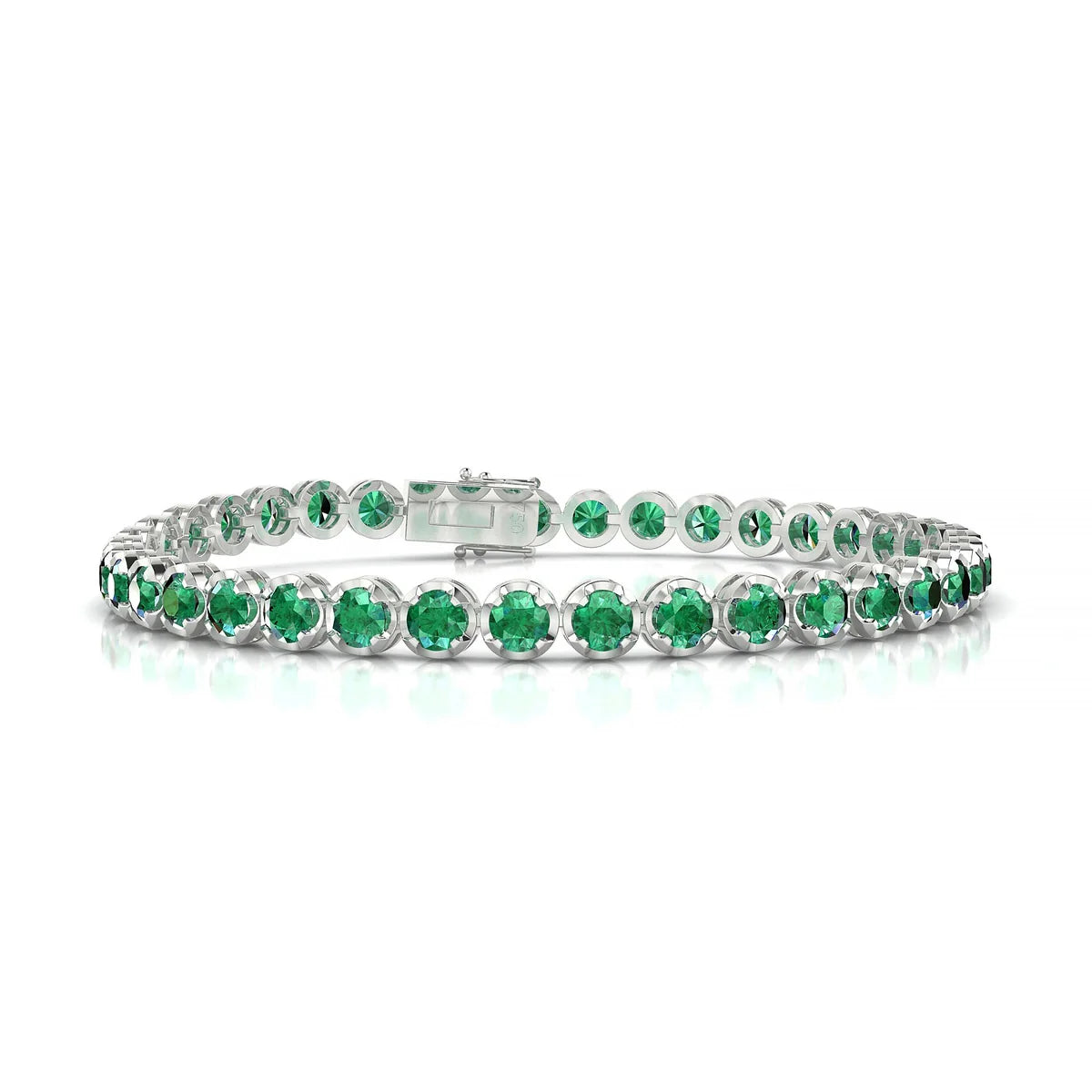 Tiger | 18k White Gold 3.4 mm Round Natural Emerald Tennis Bracelet