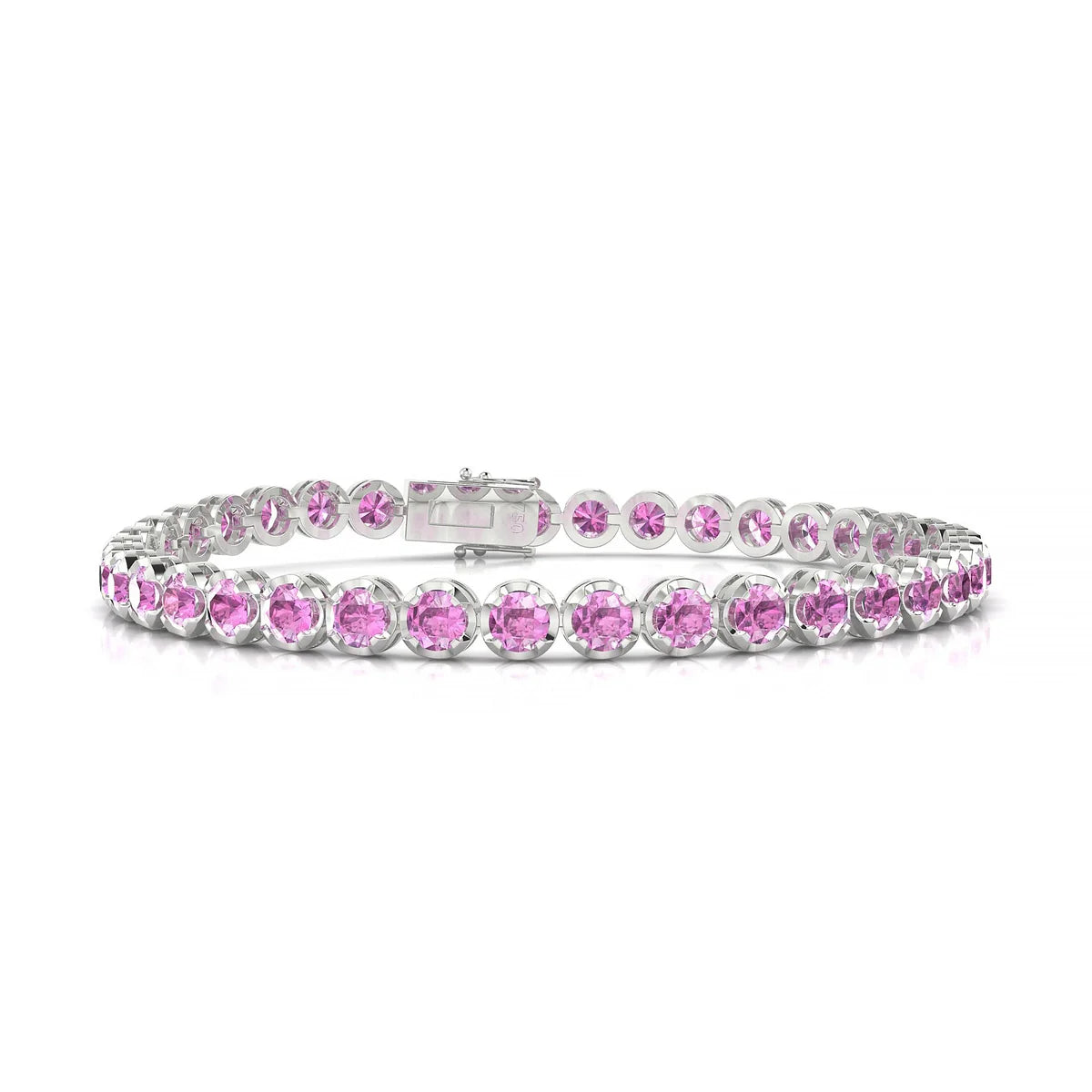 Tiger | 18k White Gold 3.4 mm Round Natural Pink Sapphire Tennis Bracelet