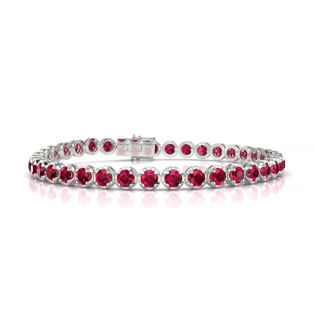 Tiger | 18k White Gold 3.4 mm Round Natural Ruby Tennis Bracelet