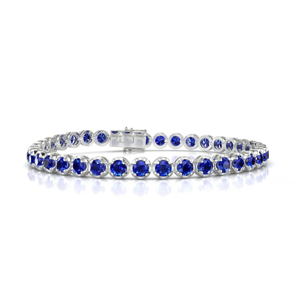 Tiger | 18k White Gold 3.4 mm Round Natural Sapphire Tennis Bracelet