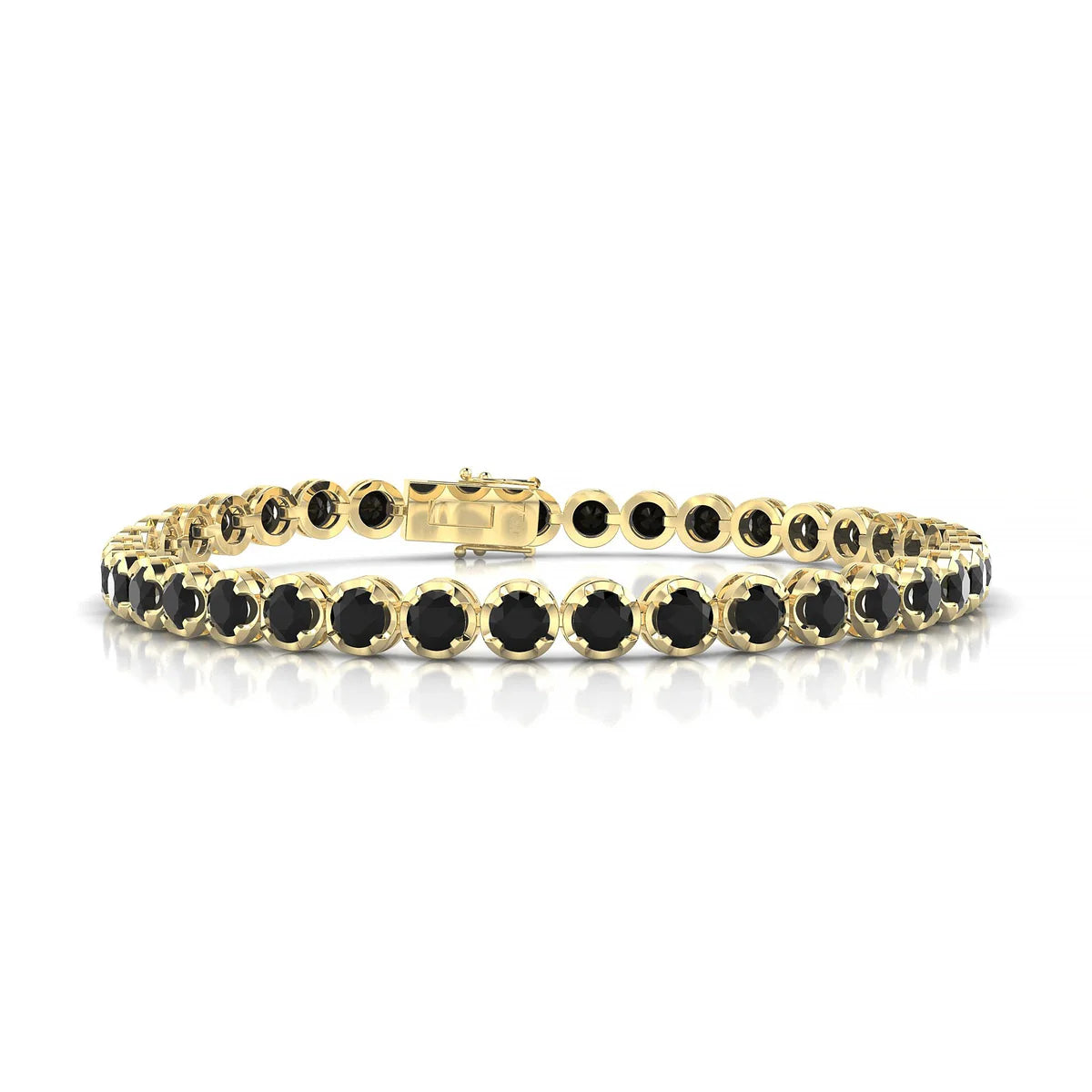 Tiger | 18k Yellow Gold 3.4 mm Round Natural Black Diamond Tennis Bracelet