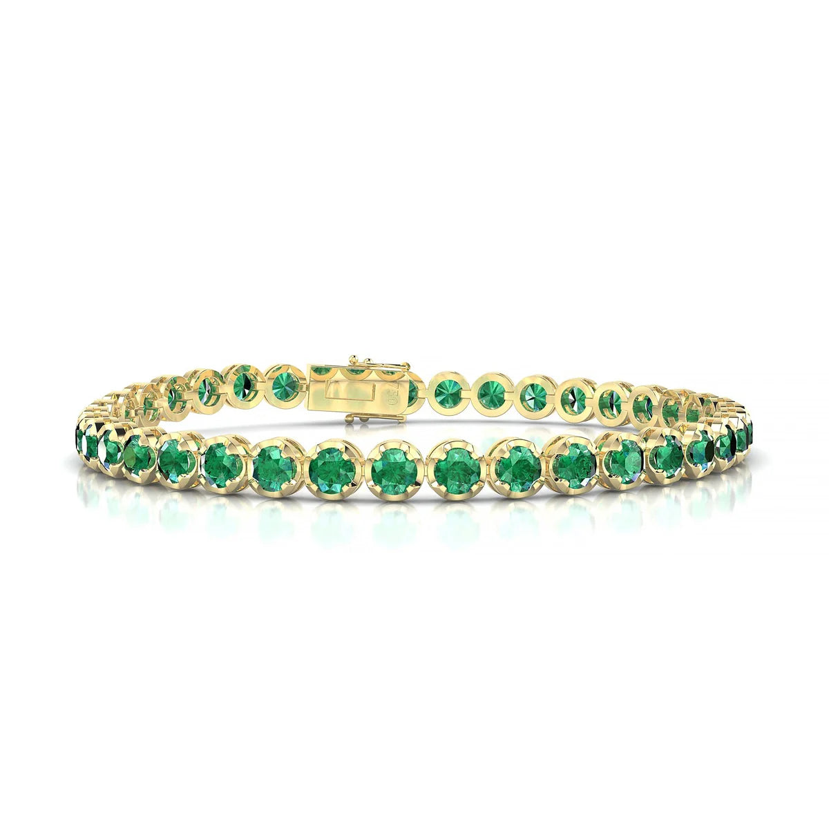 Tiger | 18k Yellow Gold 3.4 mm Round Natural Emerald Tennis Bracelet