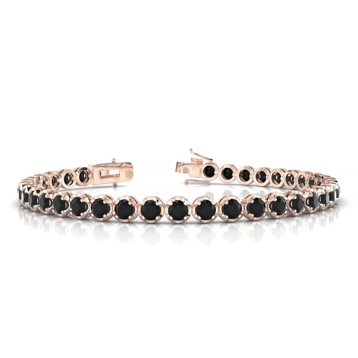 Tiger | 18k Rose Gold 3.4 mm Round Natural Black Diamond Tennis Bracelet