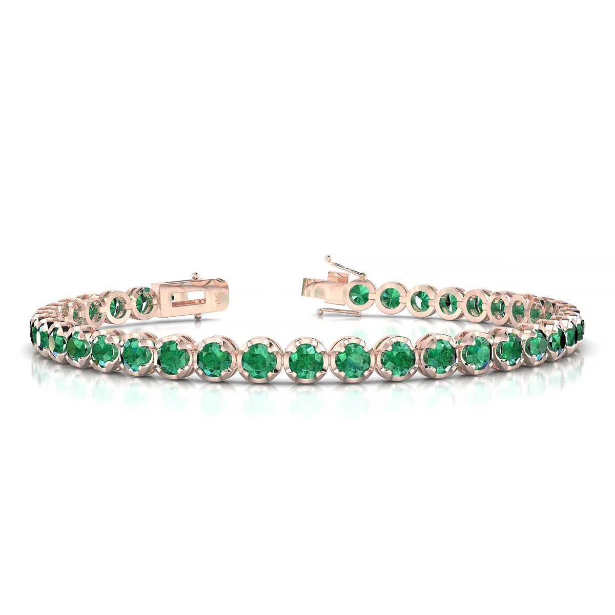Tiger | 18k Rose Gold 3.4 mm Round Natural Emerald Tennis Bracelet