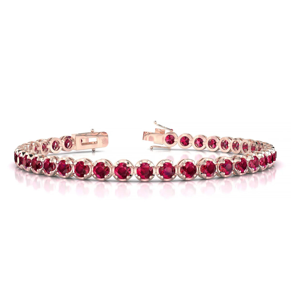 Tiger | 18k Rose Gold 3.4 mm Round Natural Ruby Tennis Bracelet