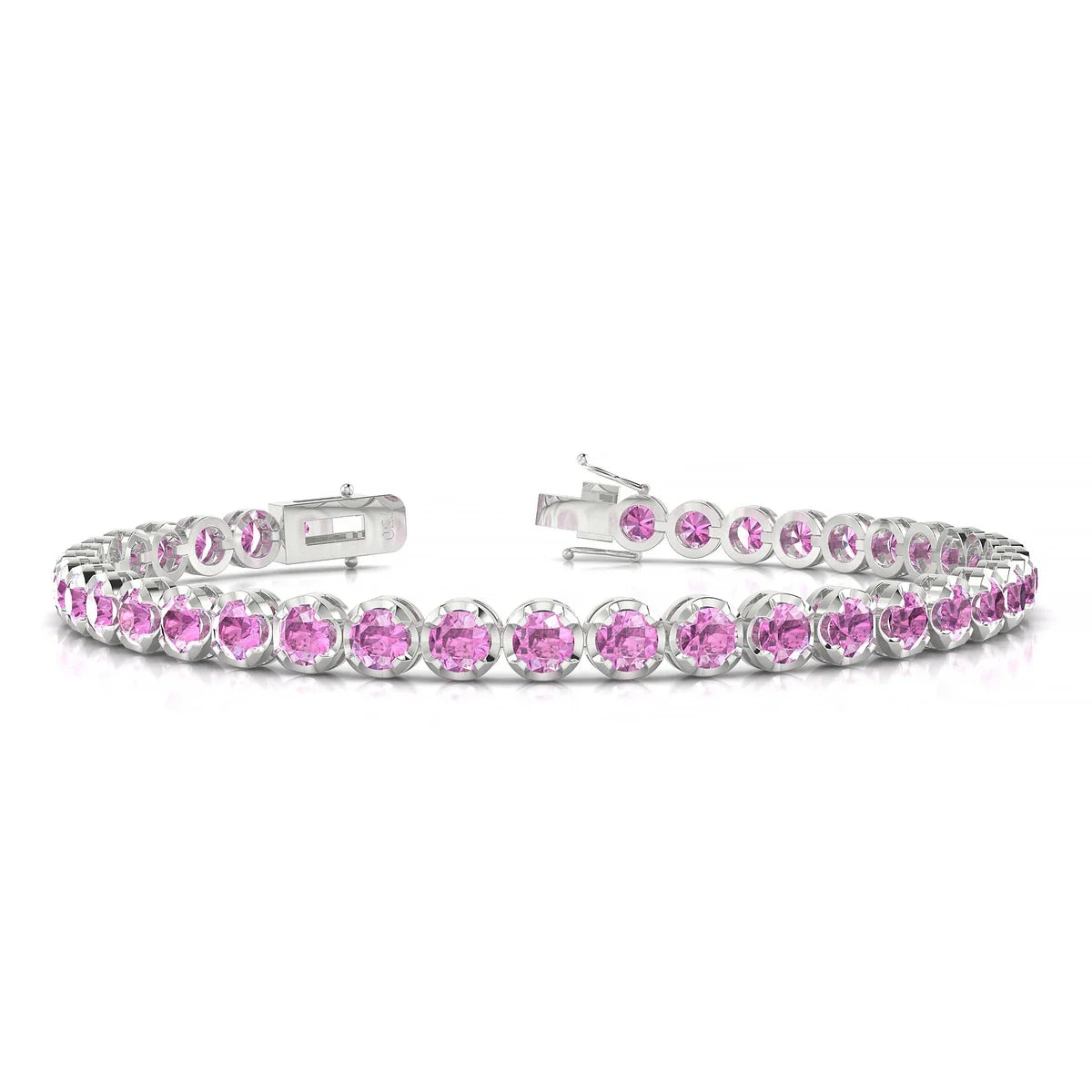 Tiger | 18k White Gold 3.4 mm Round Natural Pink Sapphire Tennis Bracelet