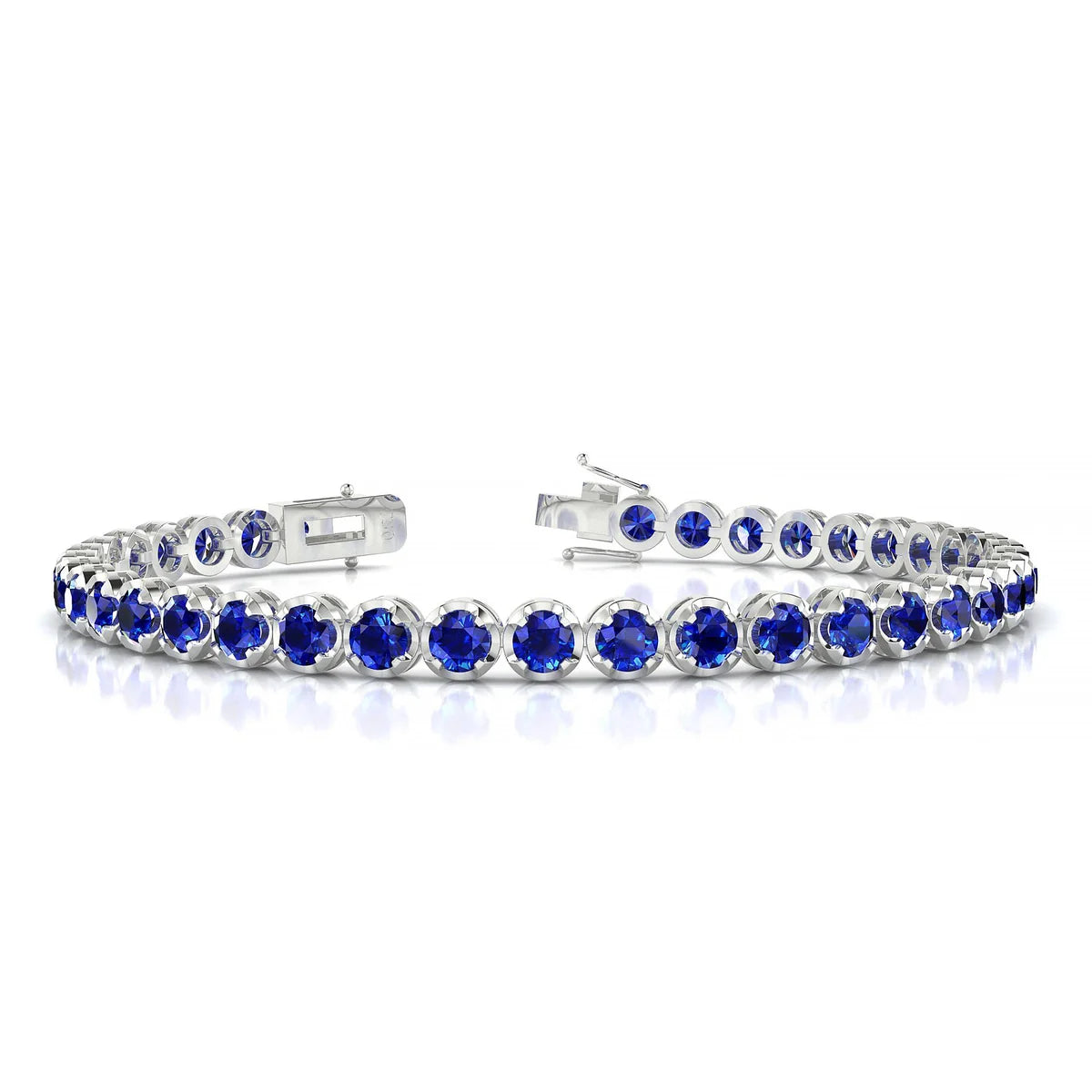 Tiger | 18k White Gold 3.4 mm Round Natural Sapphire Tennis Bracelet