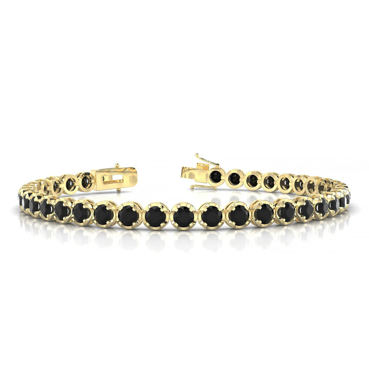 Tiger | 18k Yellow Gold 3.4 mm Round Natural Black Diamond Tennis Bracelet