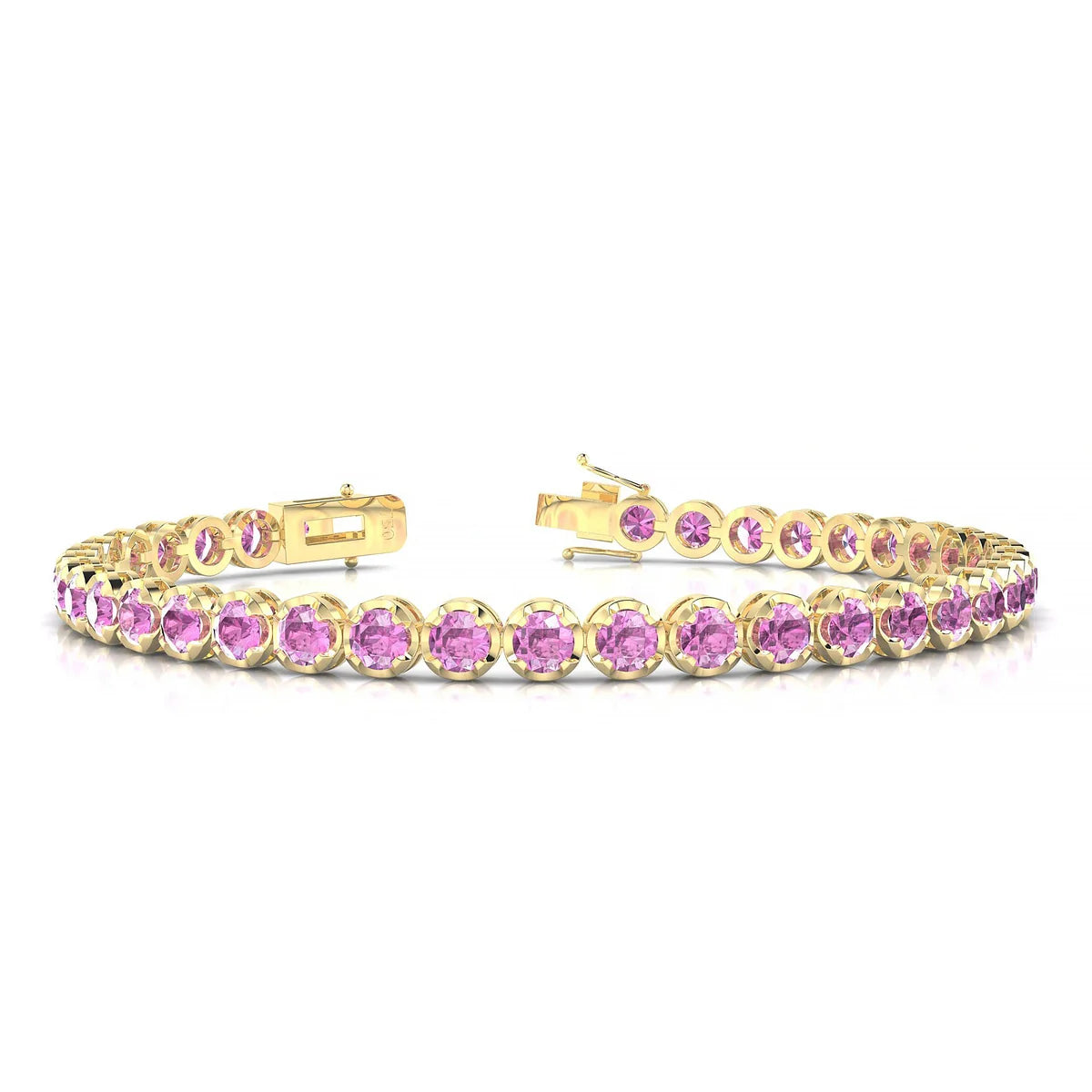 Tiger | 18k Yellow Gold 3.4 mm Round Natural Pink Sapphire Tennis Bracelet