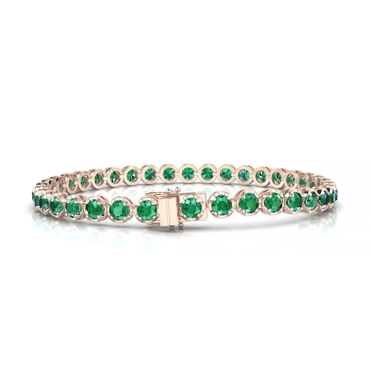 Tiger | 18k Rose Gold 3.4 mm Round Natural Emerald Tennis Bracelet