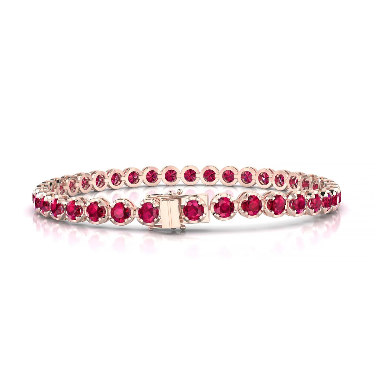 Tiger | 18k Rose Gold 3.4 mm Round Natural Ruby Tennis Bracelet