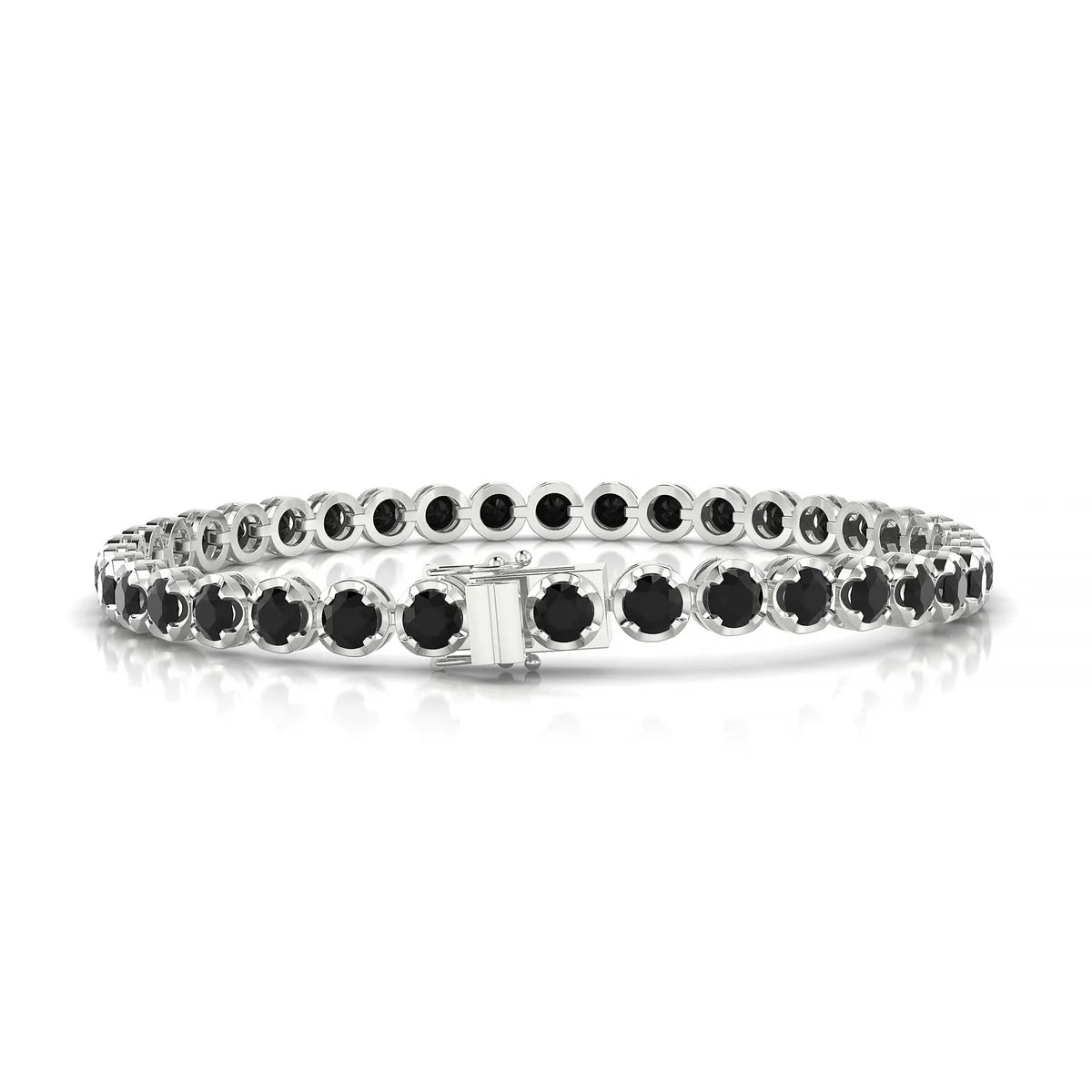Tiger | 18k White Gold 3.4 mm Round Natural Black Diamond Tennis Bracelet