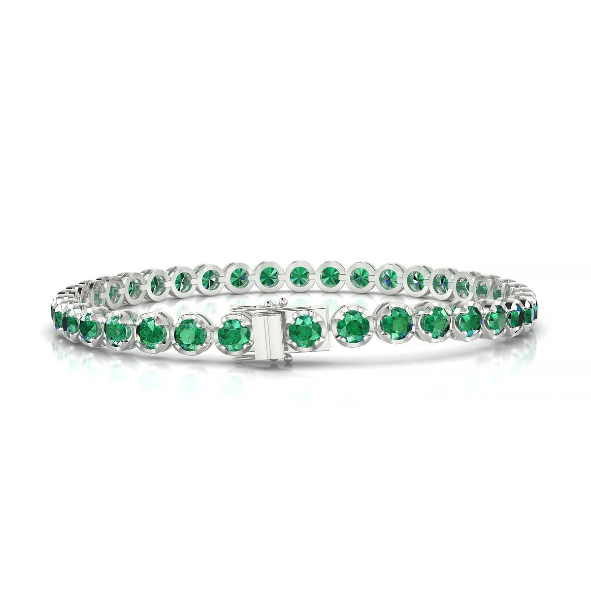 Tiger | 18k White Gold 3.4 mm Round Natural Emerald Tennis Bracelet