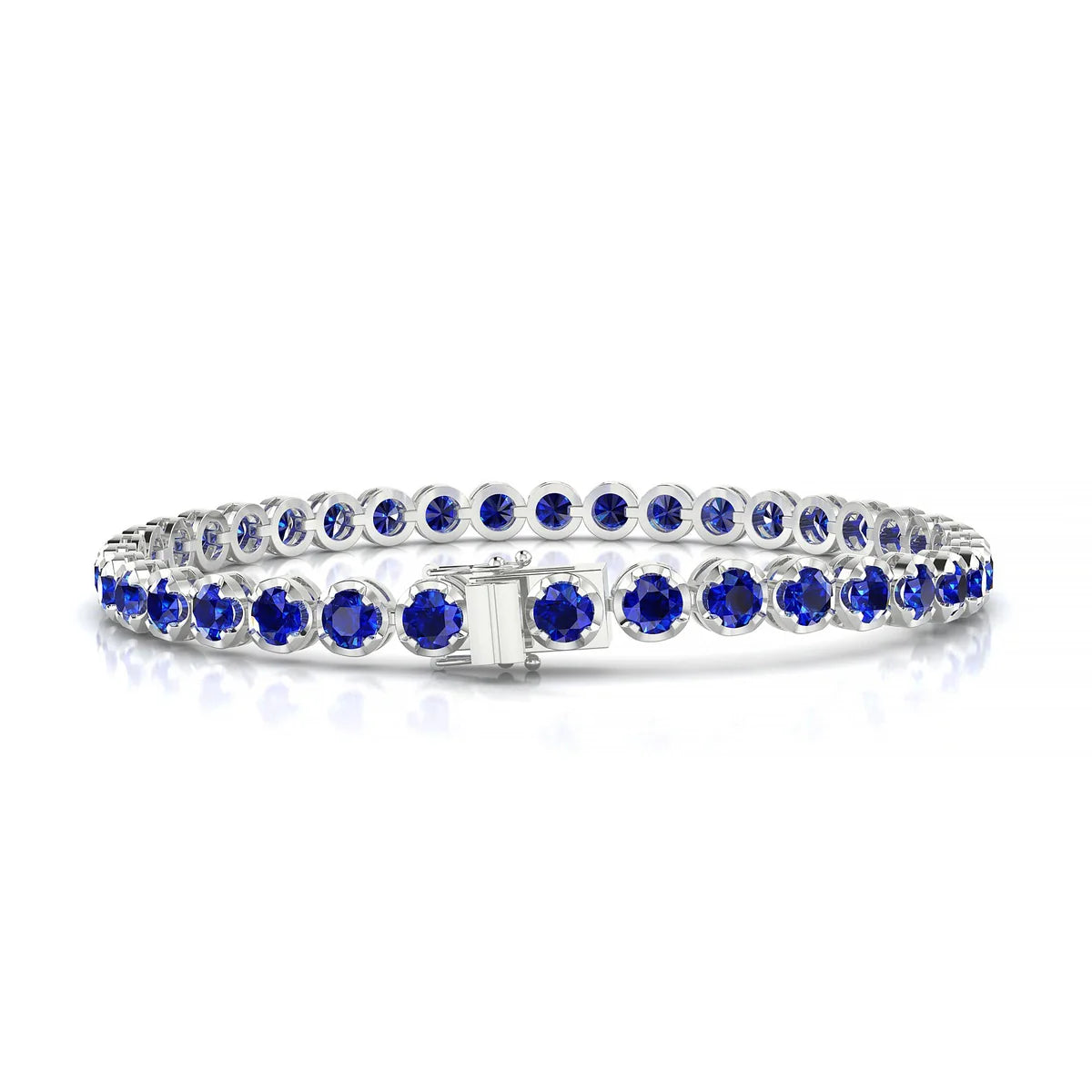 Tiger | 18k White Gold 3.4 mm Round Natural Sapphire Tennis Bracelet