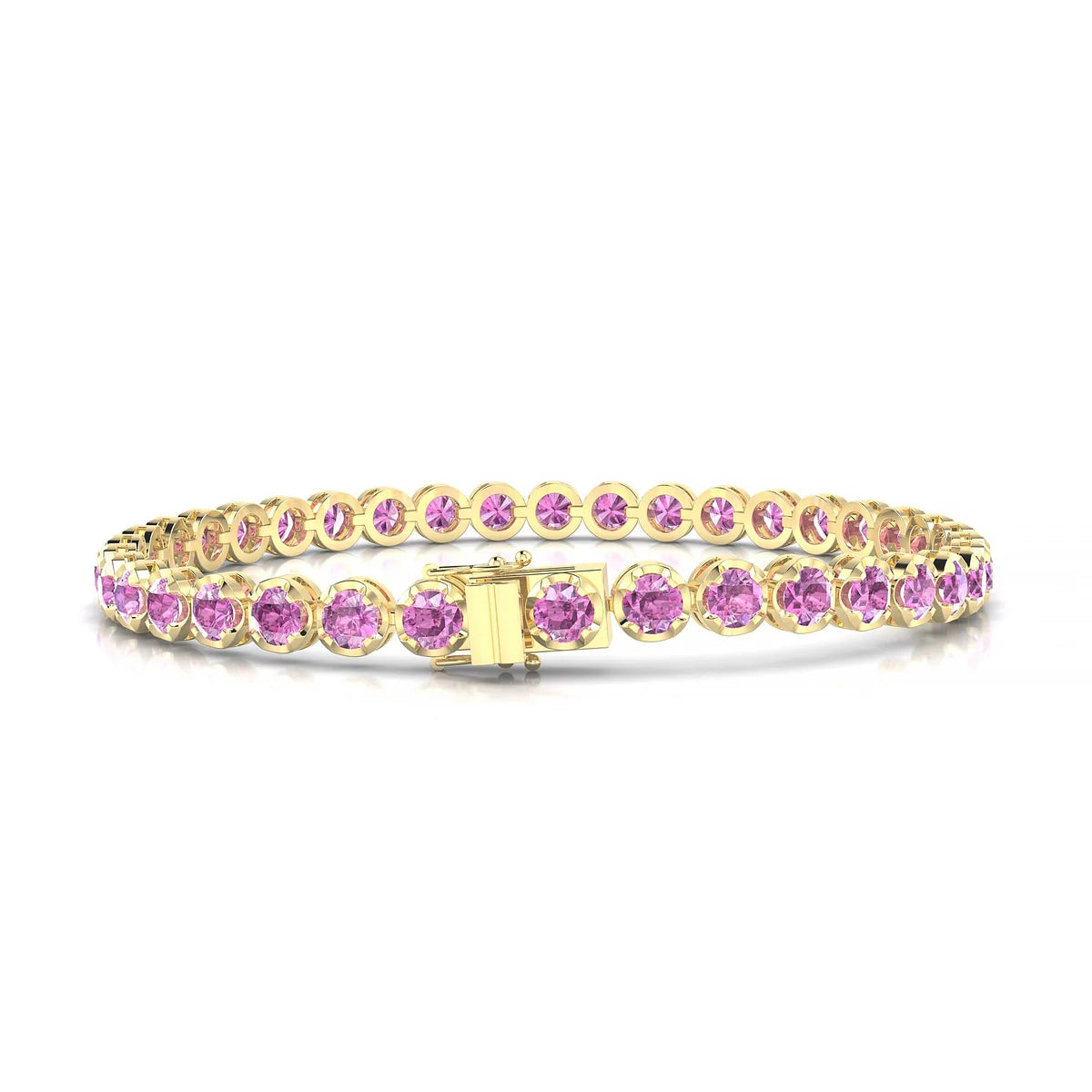 Tiger | 18k Yellow Gold 3.4 mm Round Natural Pink Sapphire Tennis Bracelet