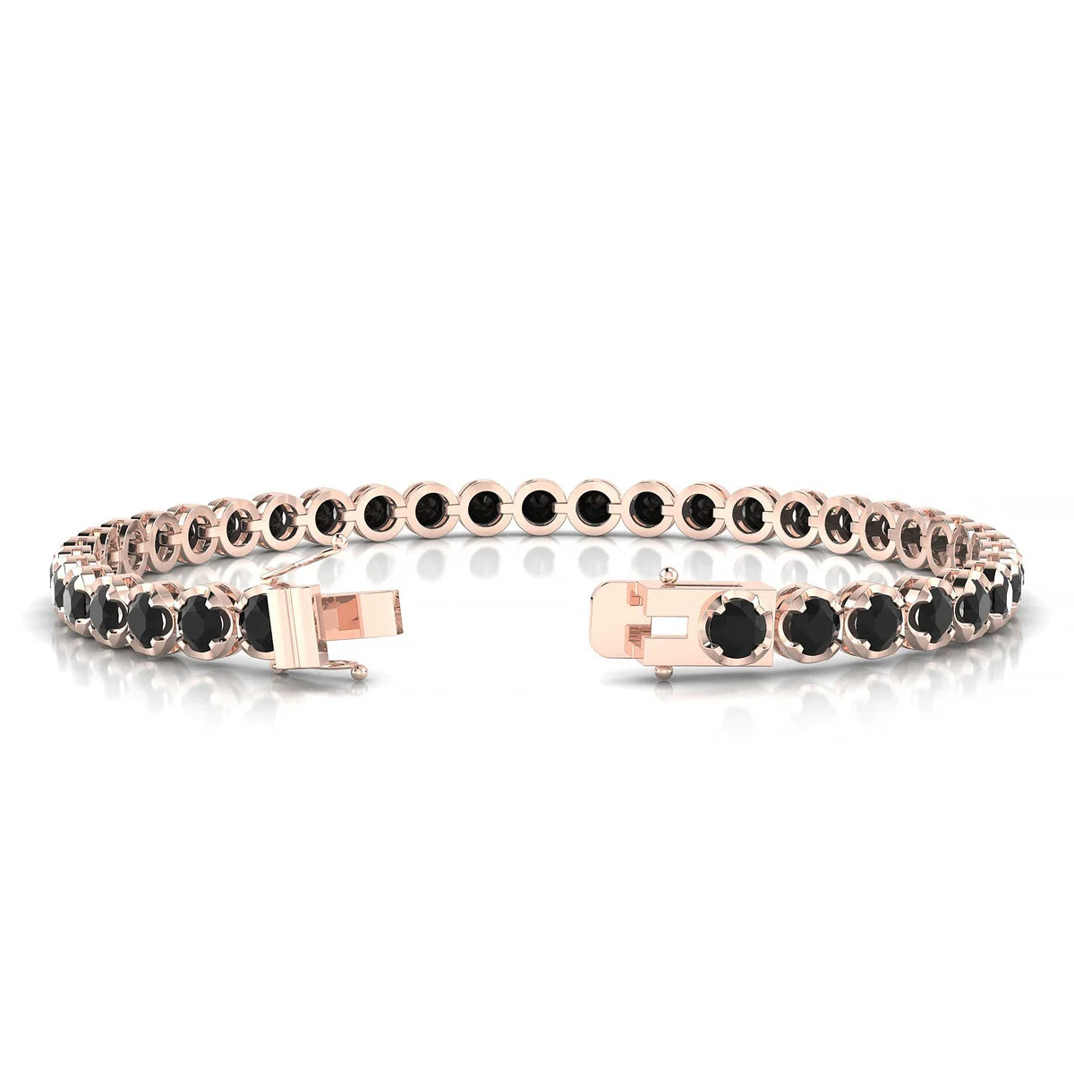 Tiger | 18k Rose Gold 3.4 mm Round Natural Black Diamond Tennis Bracelet