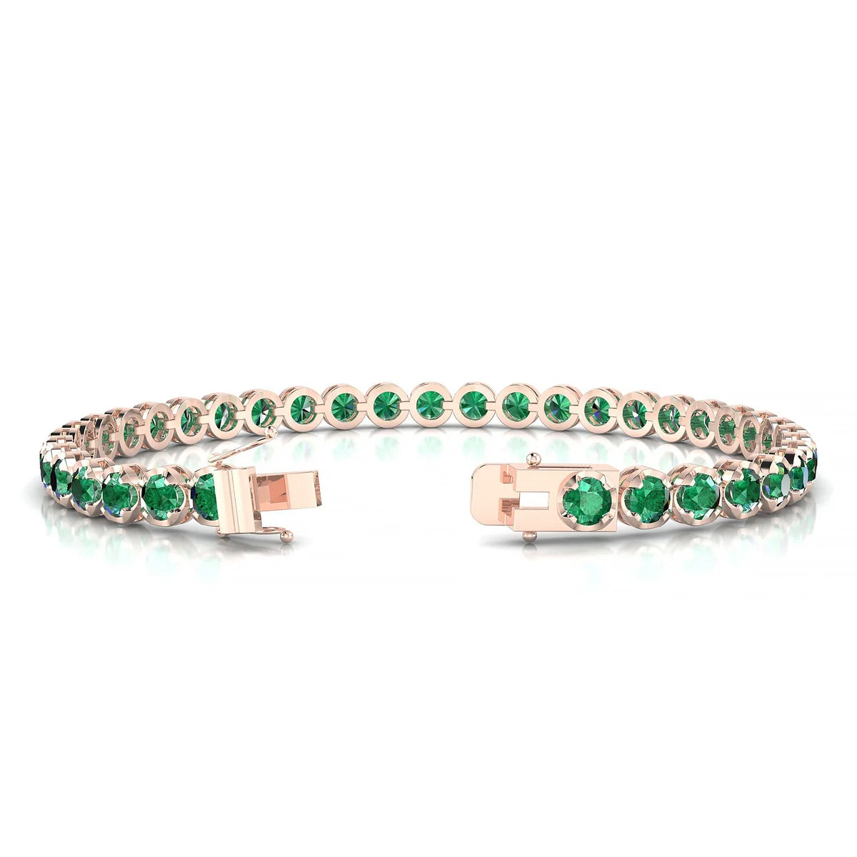Tiger | 18k Rose Gold 3.4 mm Round Natural Emerald Tennis Bracelet