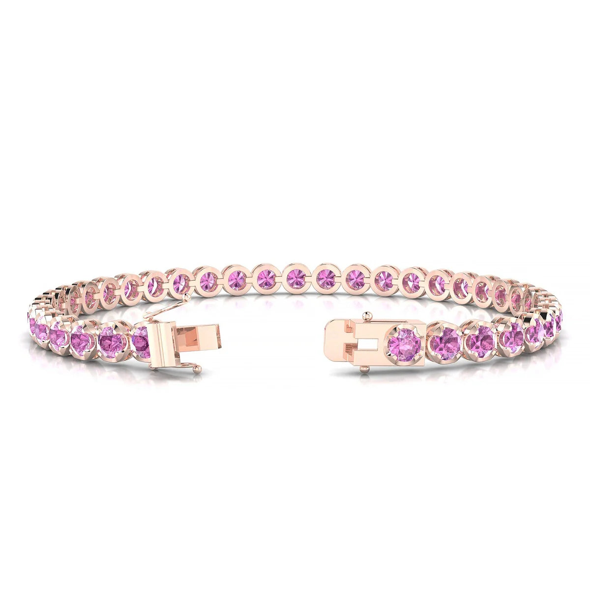 Tiger | 18k Rose Gold 3.4 mm Round Natural Pink Sapphire Tennis Bracelet