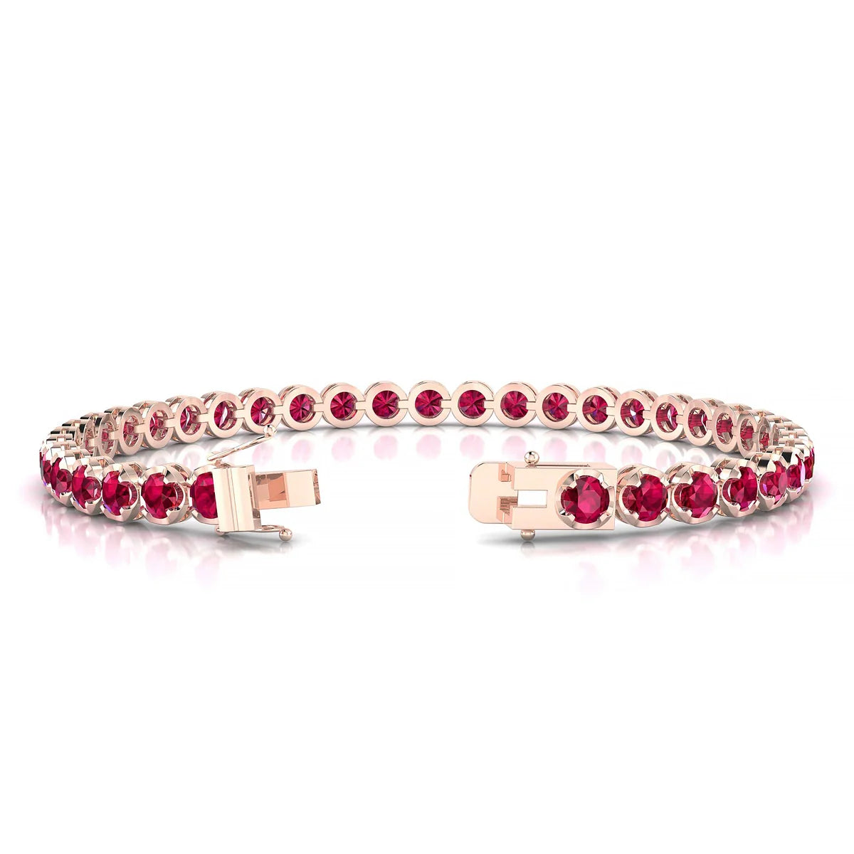 Tiger | 18k Rose Gold 3.4 mm Round Natural Ruby Tennis Bracelet