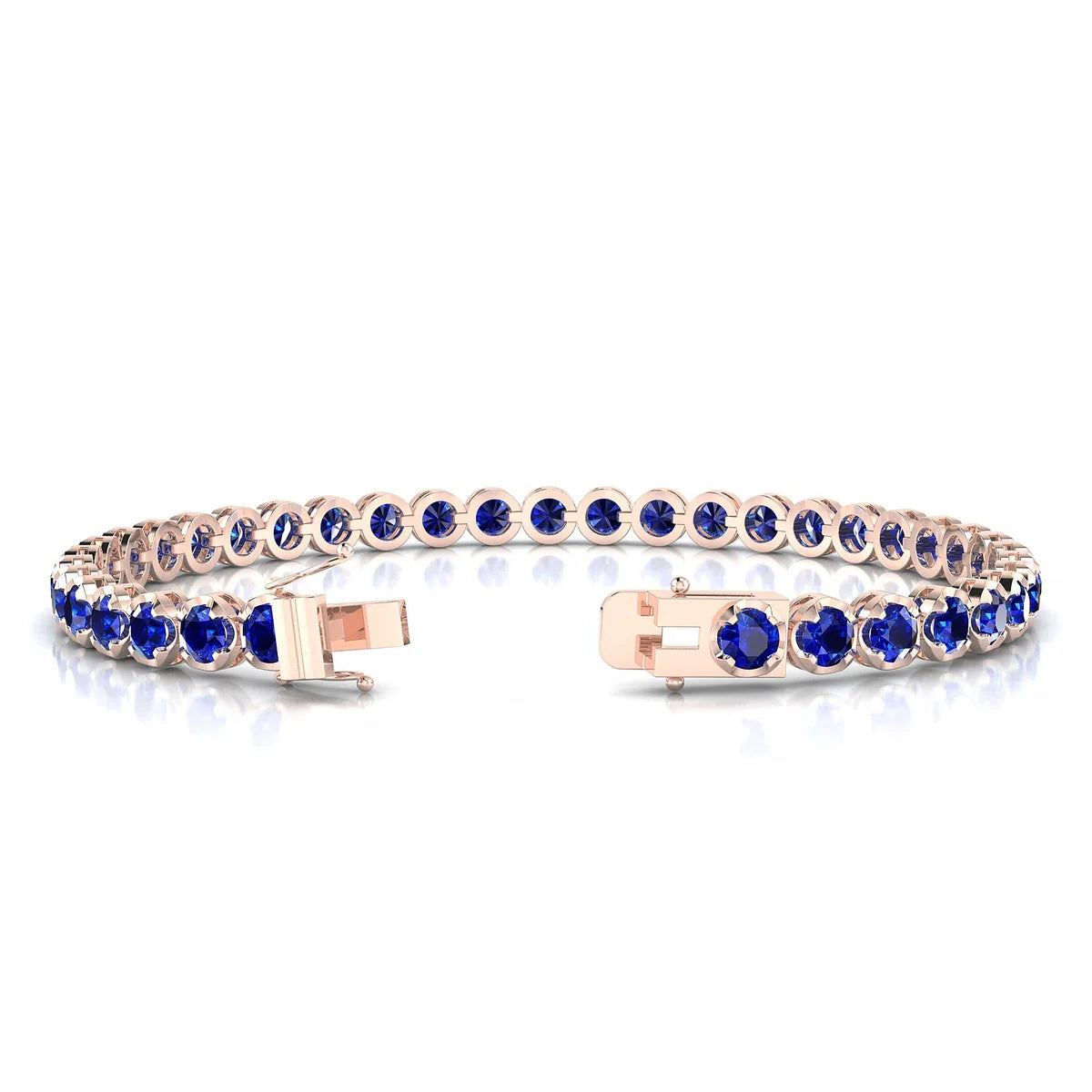 Tiger | 18k Rose Gold 3.4 mm Round Natural Sapphire Tennis Bracelet