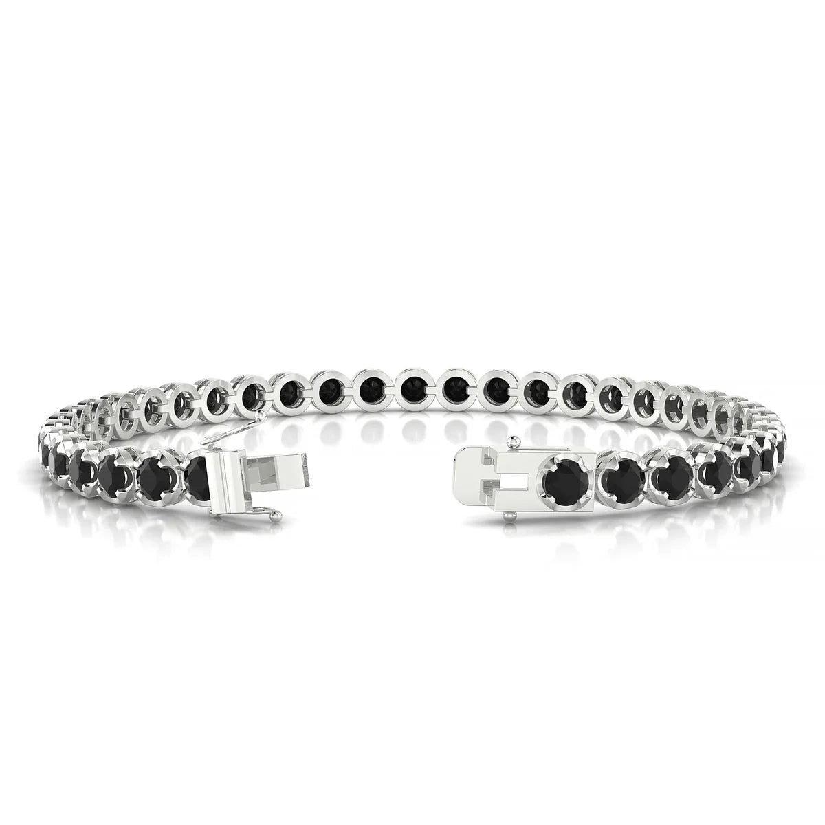 Tiger | 18k White Gold 3.4 mm Round Natural Black Diamond Tennis Bracelet
