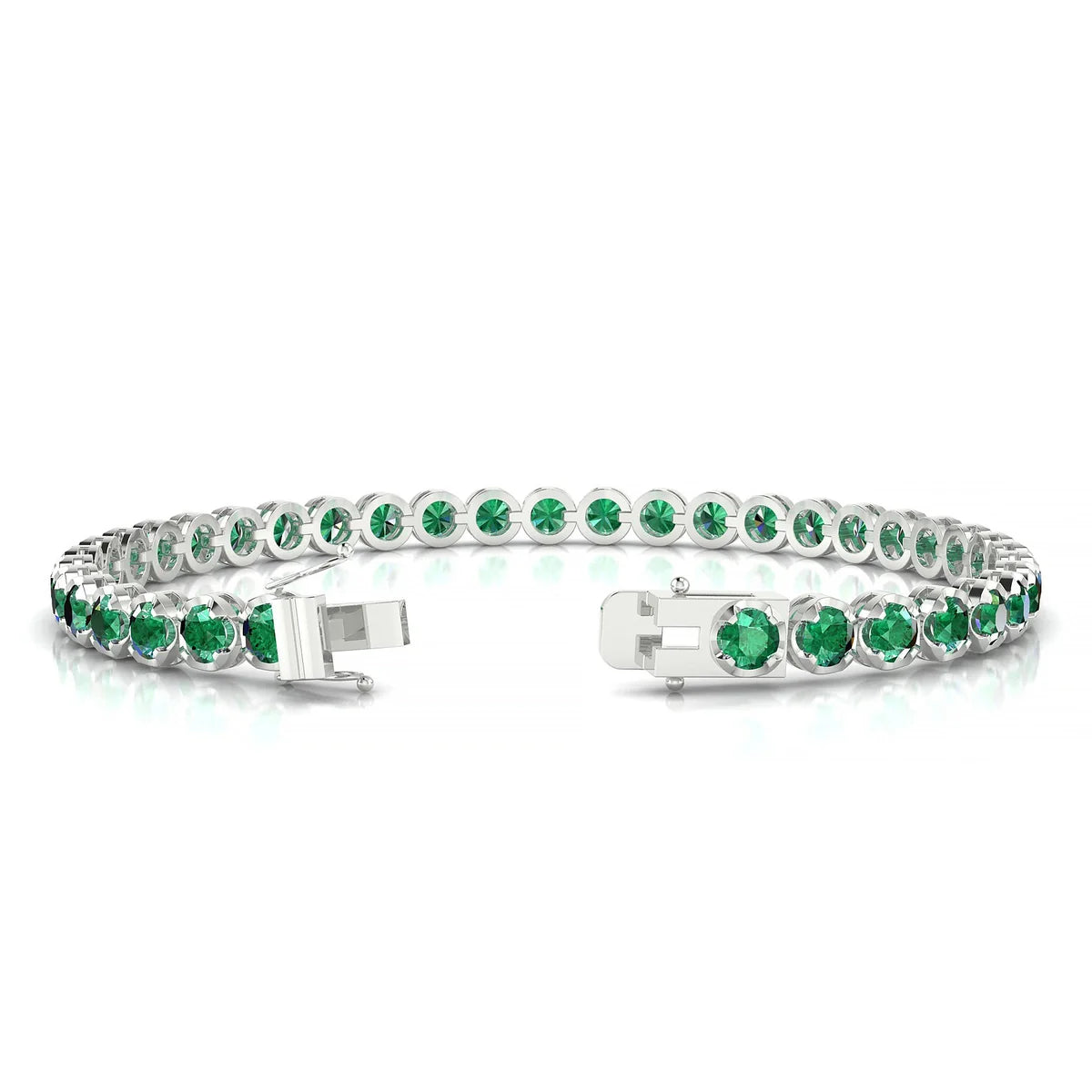 Tiger | 18k White Gold 3.4 mm Round Natural Emerald Tennis Bracelet
