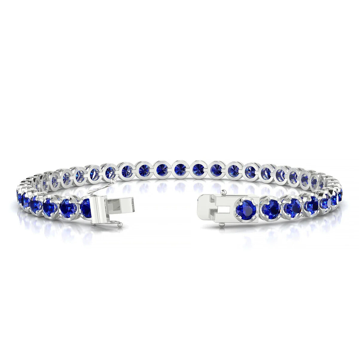 Tiger | 18k White Gold 3.4 mm Round Natural Sapphire Tennis Bracelet
