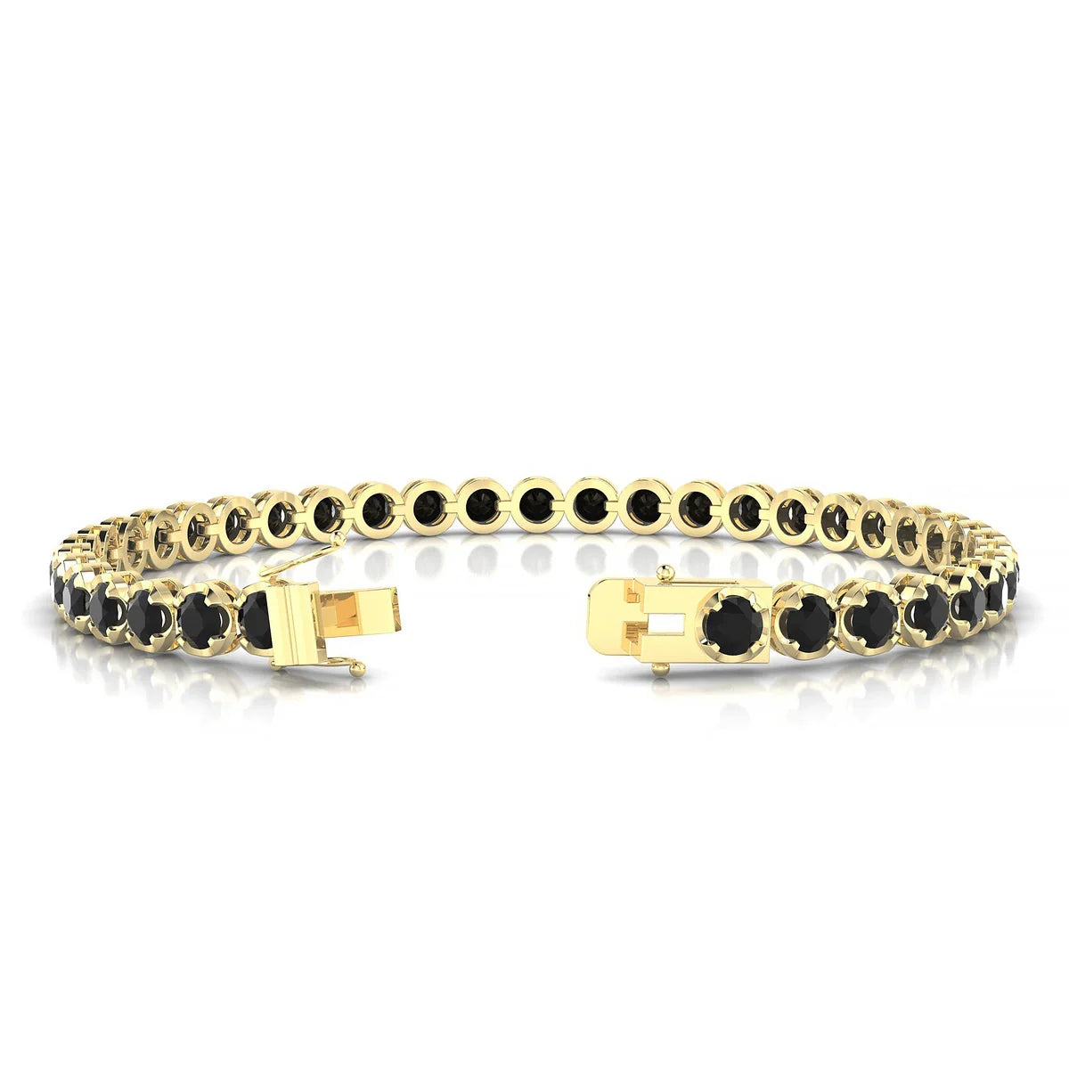 Tiger | 18k Yellow Gold 3.4 mm Round Natural Black Diamond Tennis Bracelet