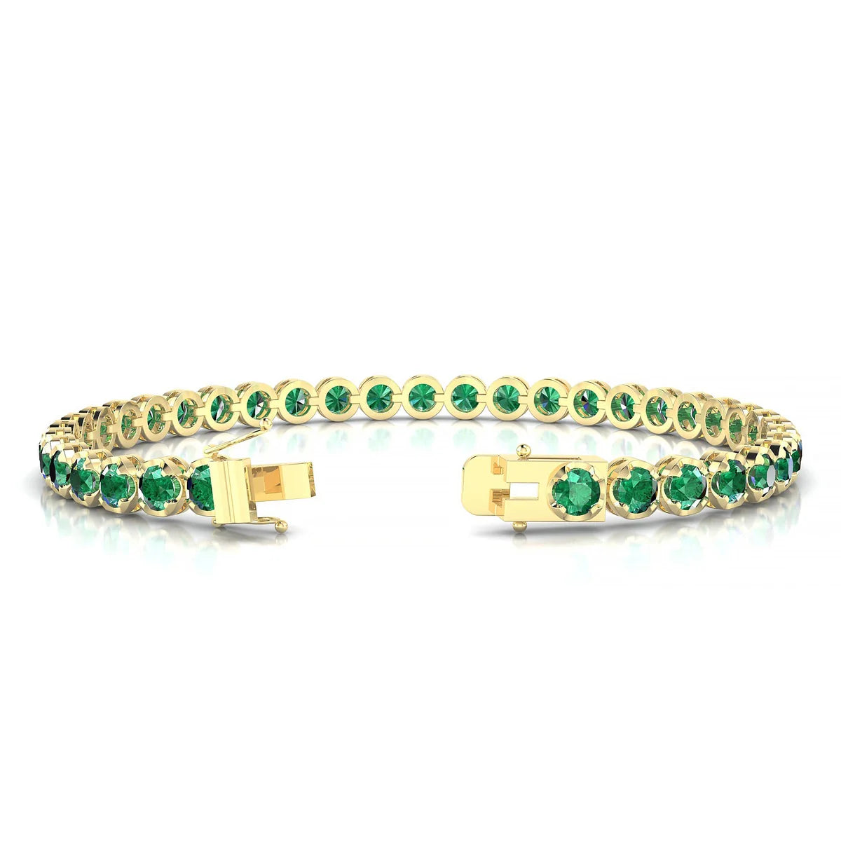 Tiger | 18k Yellow Gold 3.4 mm Round Natural Emerald Tennis Bracelet