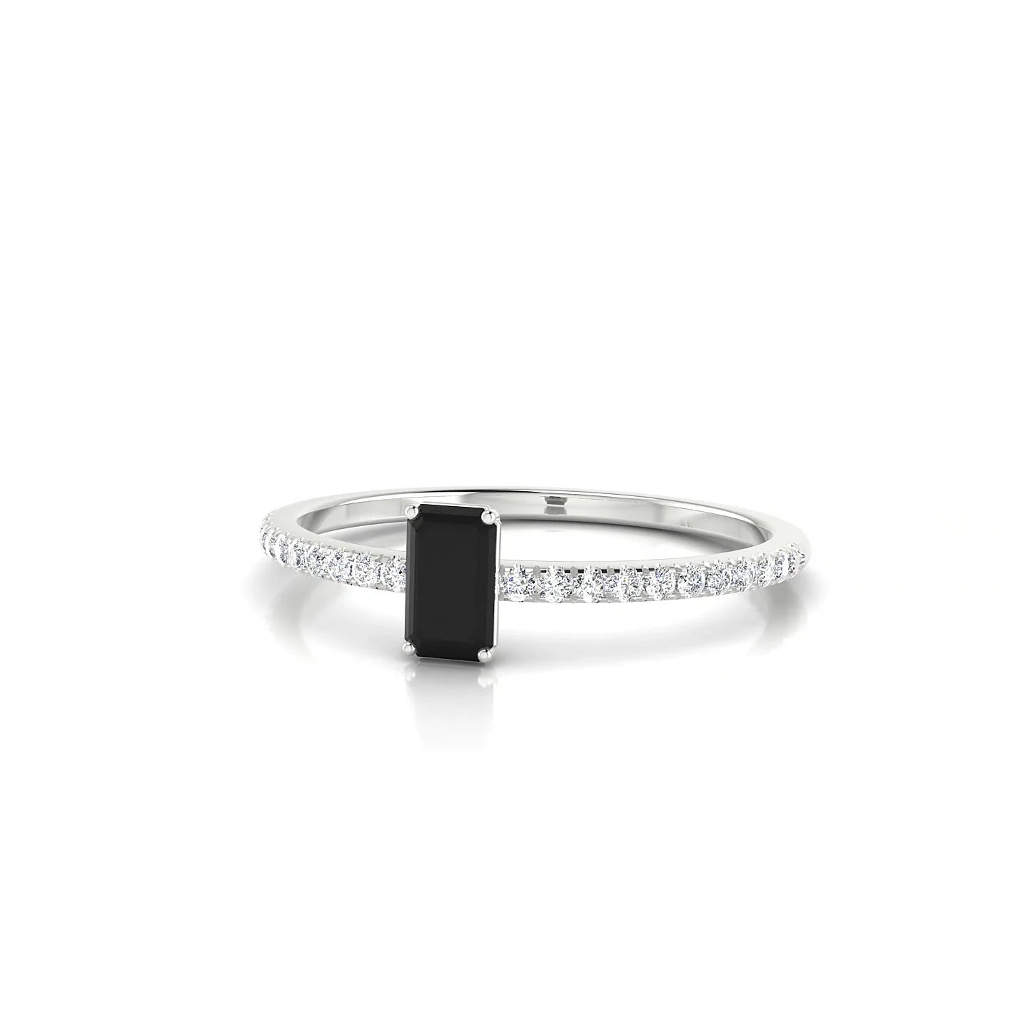 Timeless | 18k White Gold 5 x 3 mm Emerald Black Diamond Ring