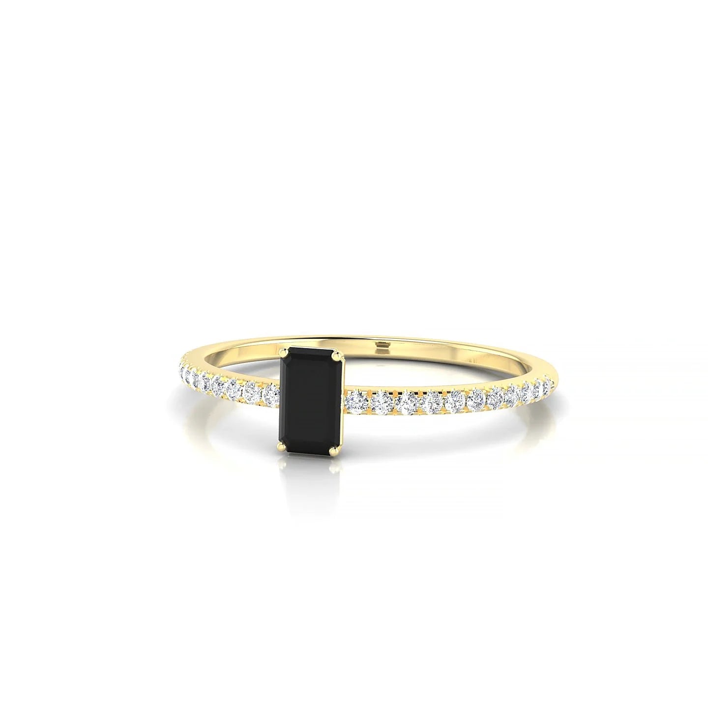 Timeless | 18k Yellow Gold 5 x 3 mm Emerald Black Diamond Ring