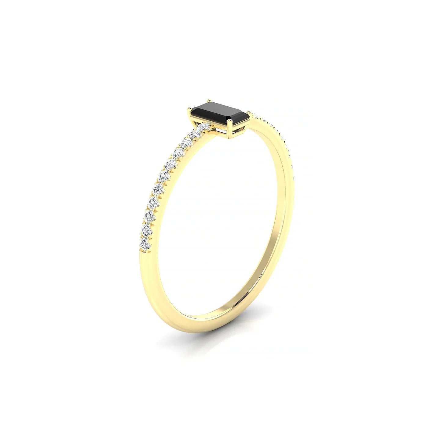 Timeless | 18k Yellow Gold 5 x 3 mm Emerald Black Diamond Ring
