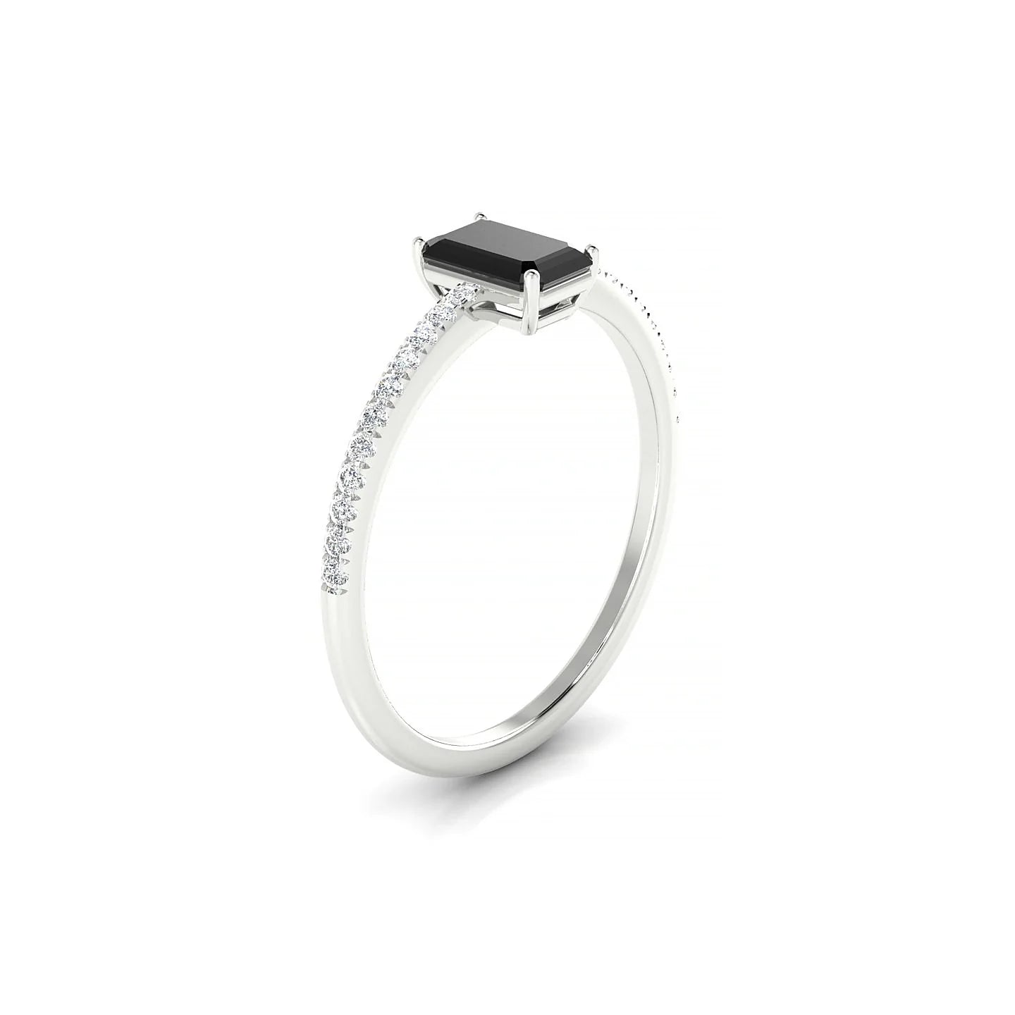 Timeless | 18k White Gold 6 x 4 mm Emerald Black Diamond Ring