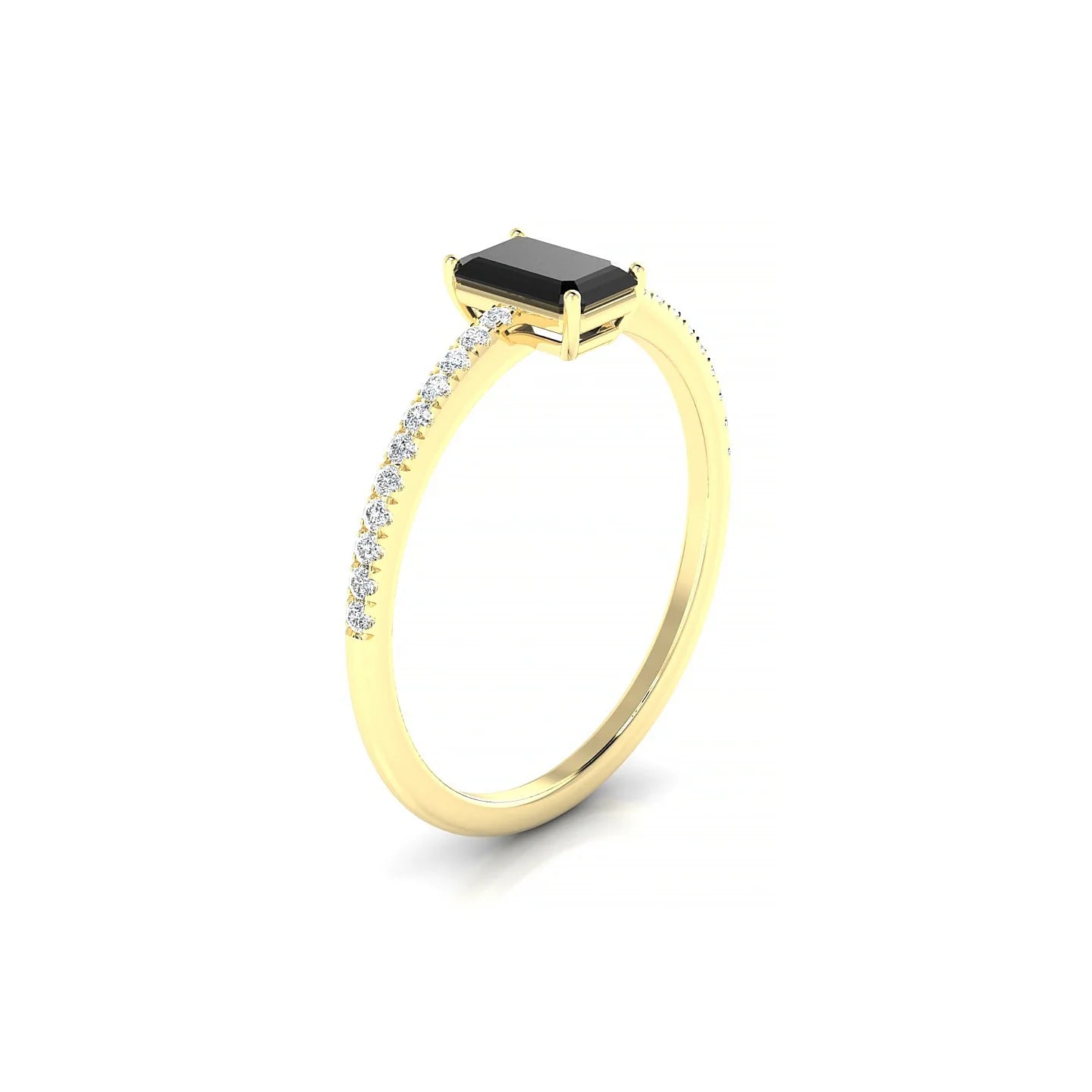 Timeless | 18k Yellow Gold 6 x 4 mm Emerald Black Diamond Ring