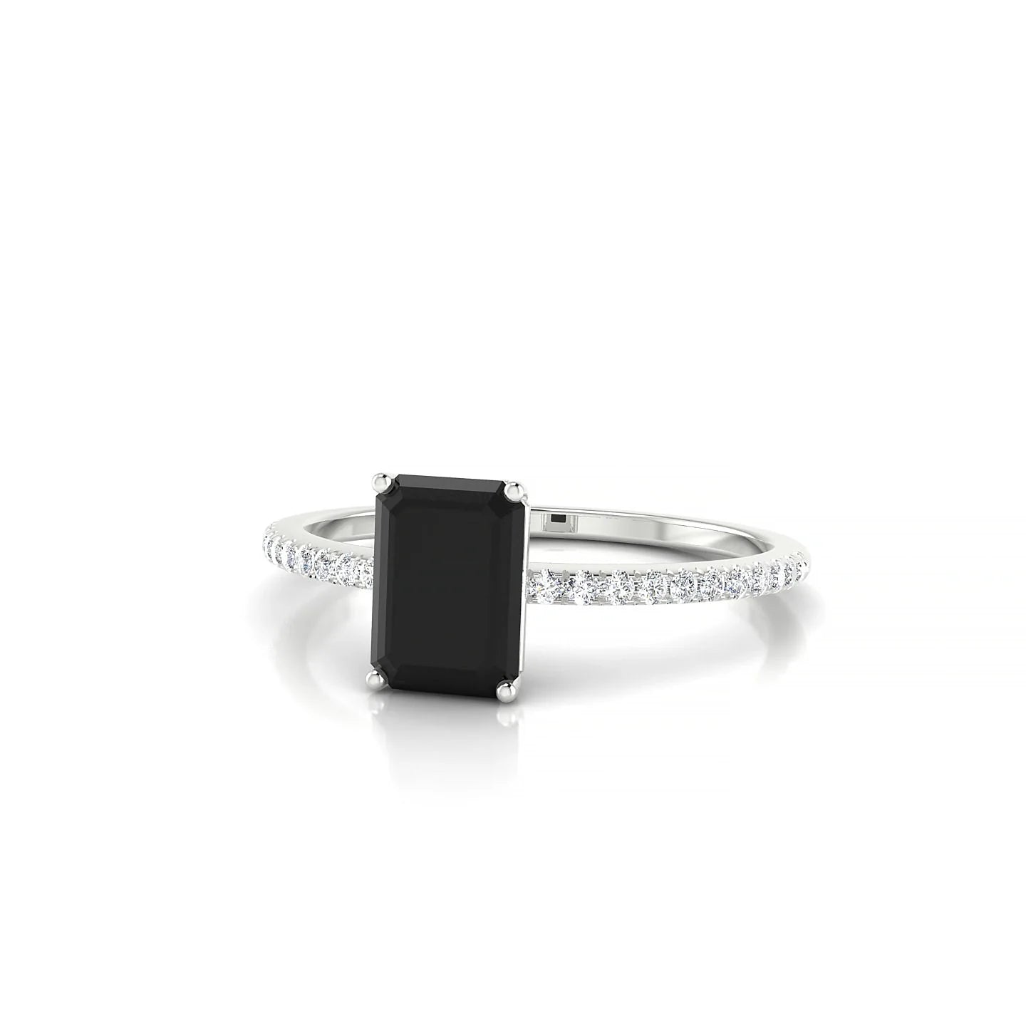 Timeless | 18k White Gold 7 x 5 mm Emerald Black Diamond Ring