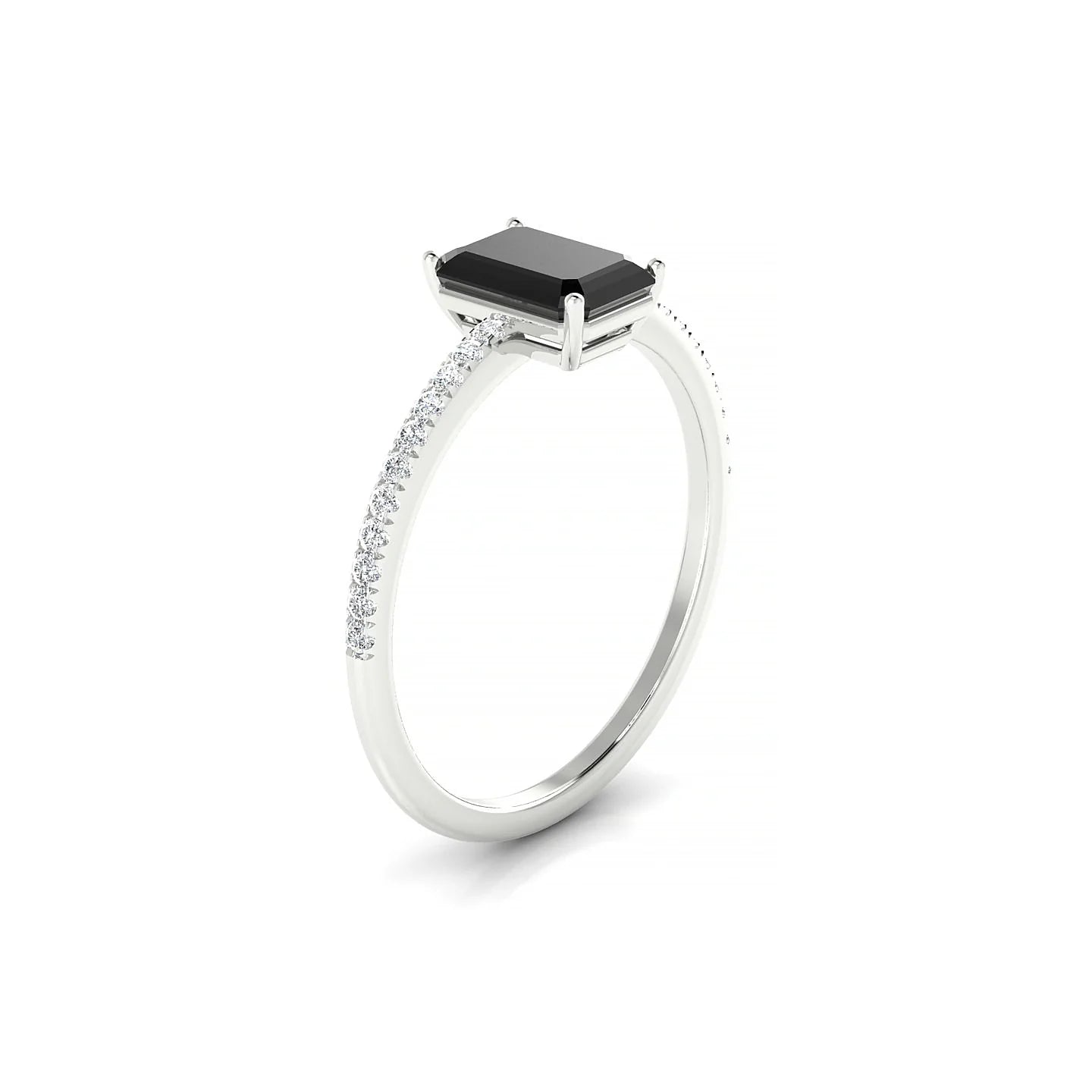 Timeless | 18k White Gold 7 x 5 mm Emerald Black Diamond Ring