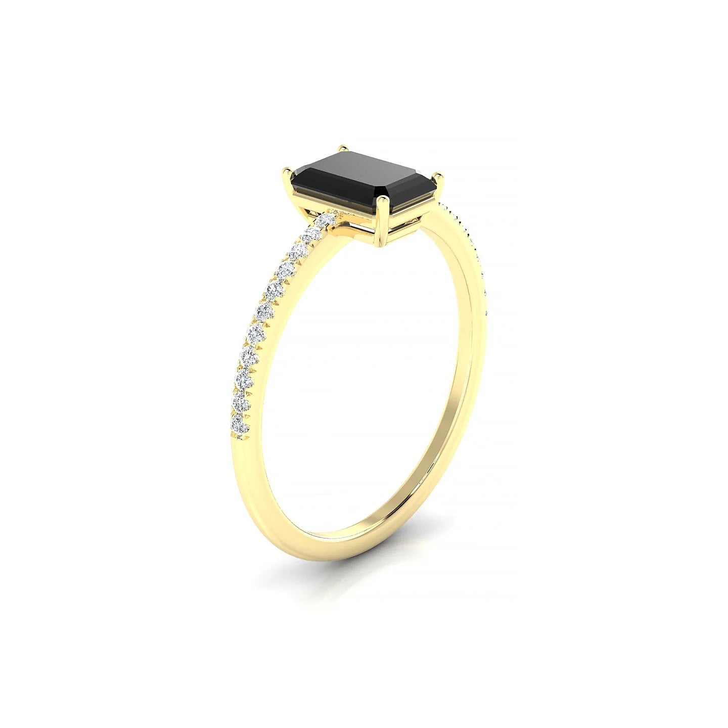 Timeless | 18k Yellow Gold 7 x 5 mm Emerald Black Diamond Ring