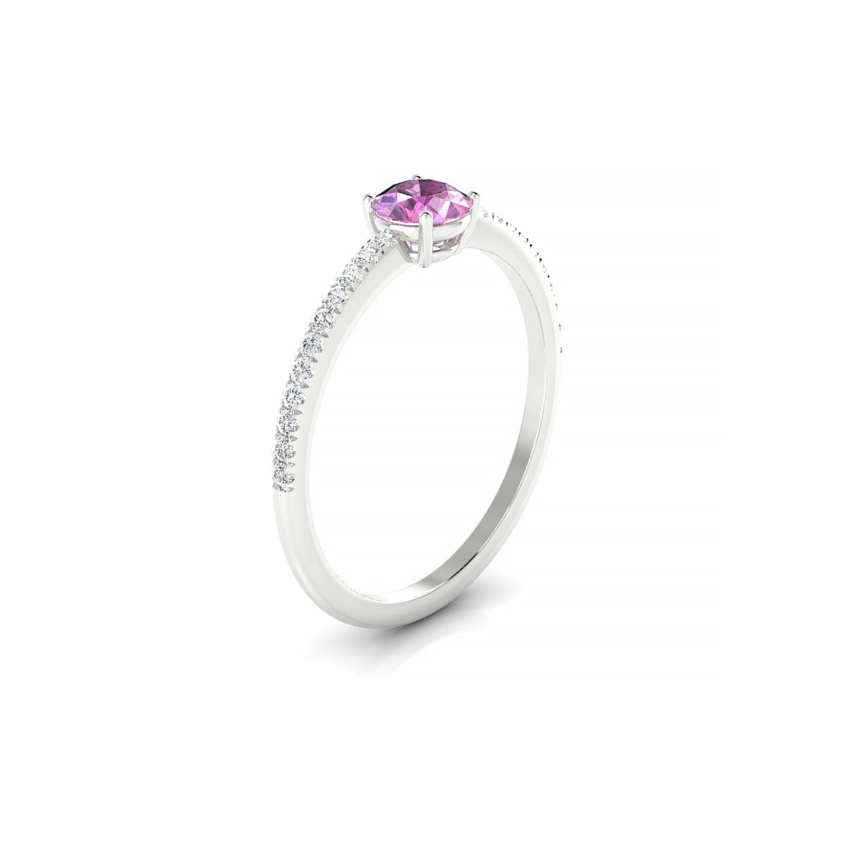 Timeless | 18k White Gold 4.5 mm Round Pink Sapphire Ring