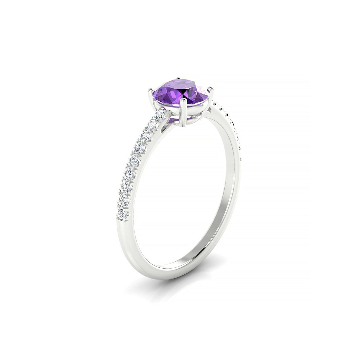 Timeless | 18k White Gold 6 mm Round Amethyst Ring