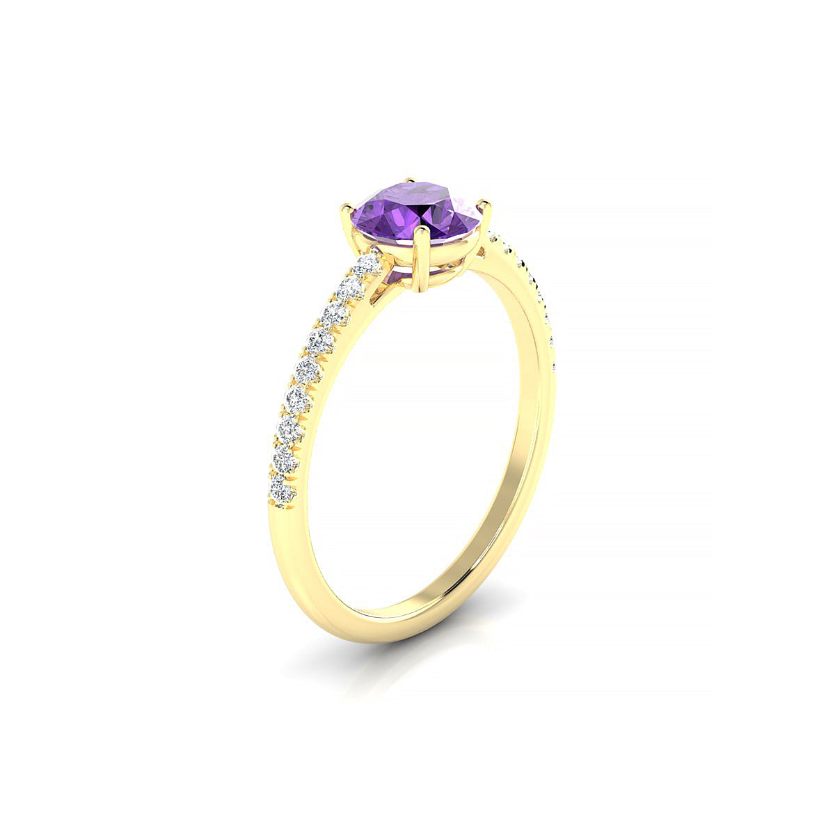 Timeless | 18k Yellow Gold 6 mm Round Amethyst Ring