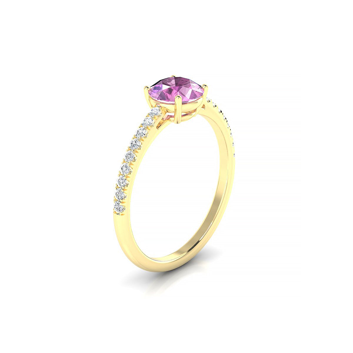 Timeless | 18k Yellow Gold 6 mm Round Pink Sapphire Ring